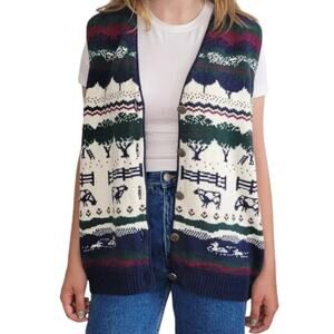 VTG NORTHERN REFLECTIONS Farm Scene Sweater Vest  Cows Ducks Cottagecore  SZ S